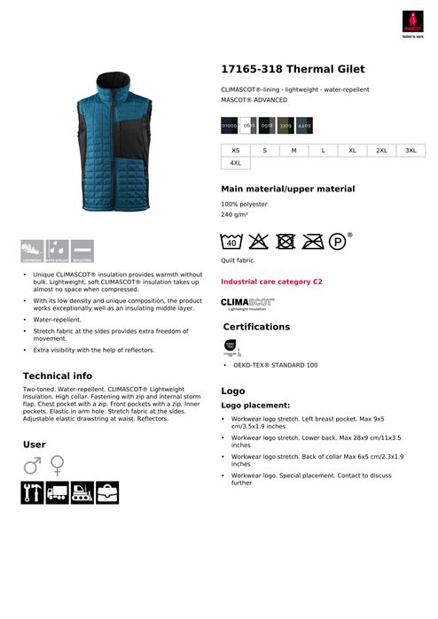 НОВИЙ Утеплений Жилет MASCOT® ADVANCED 17165-318-4409 Thermal Gilet