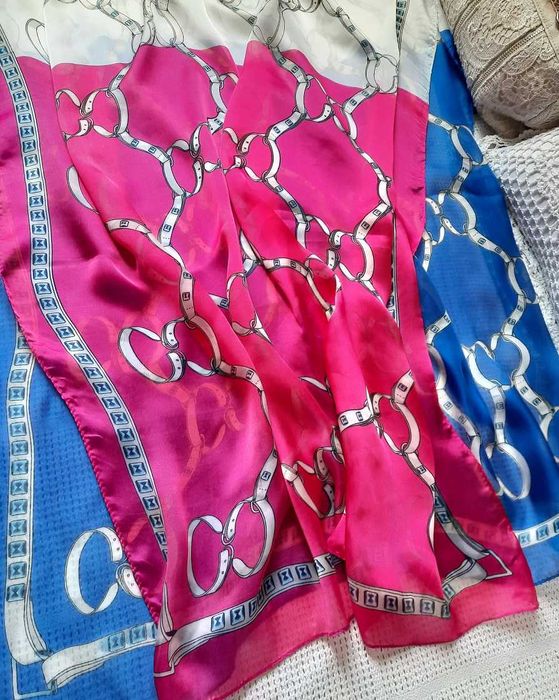 Ogromna 176/88 chaber niebieska różowa fuksja apaszka chustka chusta