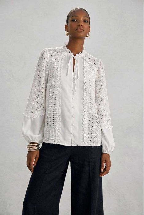 Белоснежная блуза Love&Roses в винтажном стиле с вышивкой ришелье, р. L/XL