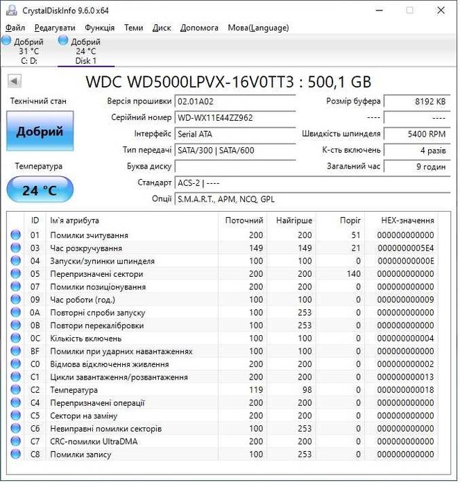 Новый жесткий диск 500GB WDC WD5000LPVX-16V0TT3