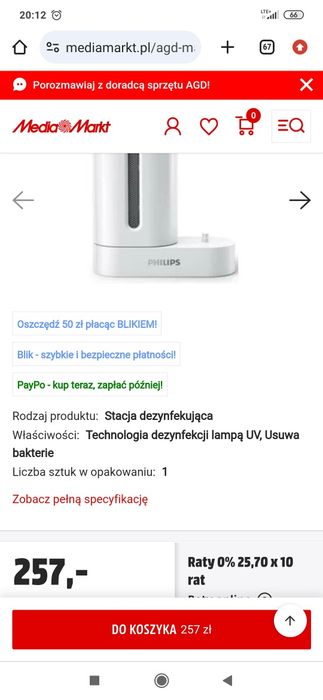 Ładowarka Philips szczoteczka, stacja dezynfekująca UV światło lampa