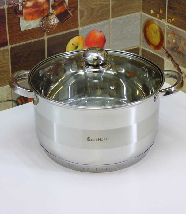 Garnek Stalowy Gastro 8,2L – Gaz, Indukcja, Szklana Pokrywka, E4007