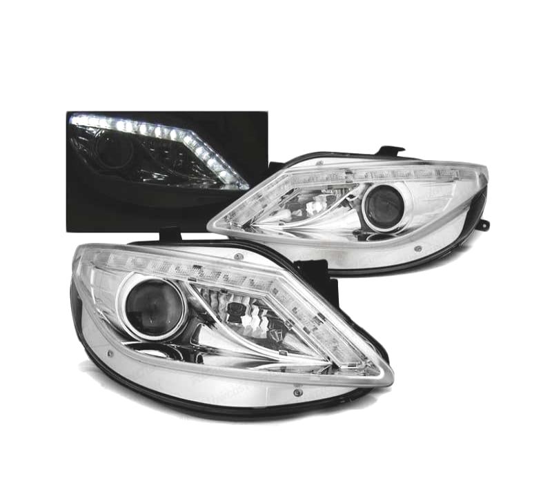 FARÓIS LED SEAT IBIZA 6J 08-12 LOOK R8 CROMADO