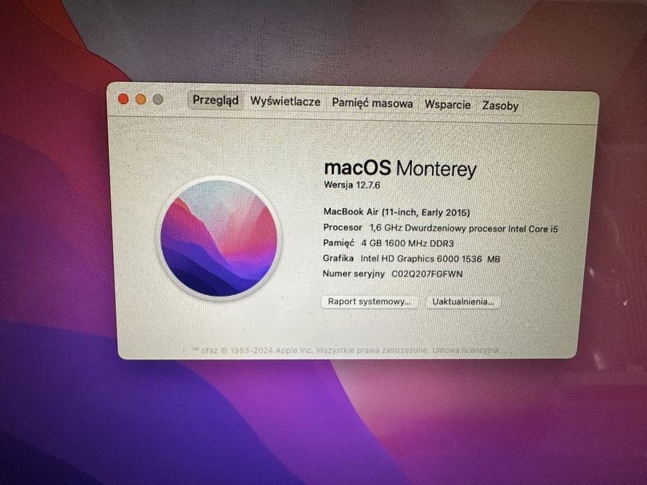 Mac book air 11   2015r