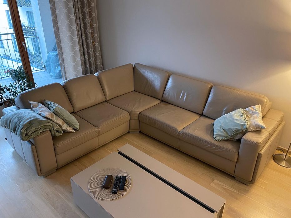 Narożnik Sofa kanapa skórzana, nowoczesna, beż-latte. Od ręki.