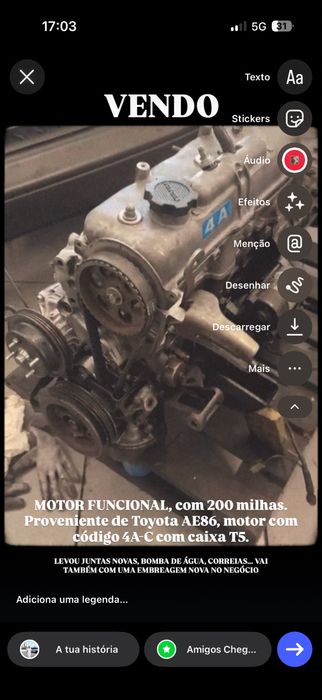 Motor Toyota 4A-C + Transmissão T50
