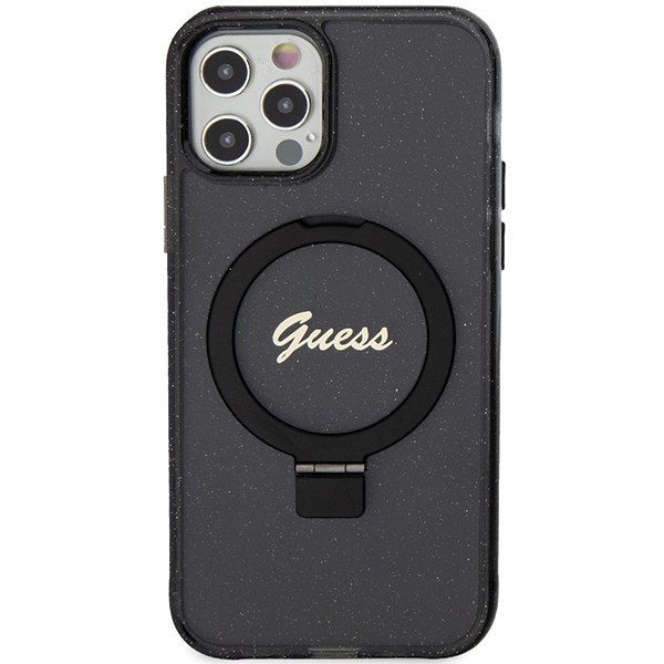Guess GUHMP12MHRSGSK iPhone 12/12 Pro 6.1" czarny/black hardcase Ring Stand Script Glitter MagSafe