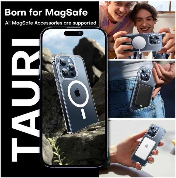 Tauri etui iPhone 15 Pro magsafe 2x Szkło na aparat 2x szkło hartowane