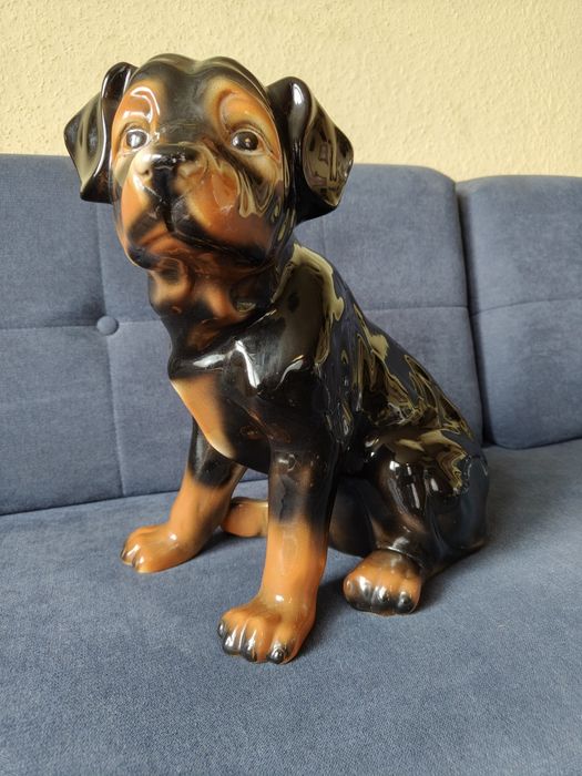 Vintage hiszpański ceramiczny pies Rottweiler firmy Hispania dla Lladr