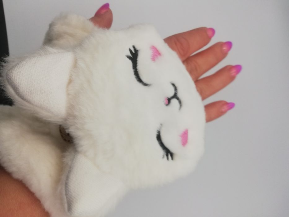 Rękawiczki kotek kremowe