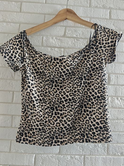 Bluzka w panterkę NEW LOOK 42 hiszpanka bawełna elastan | Leopard Print Top XL