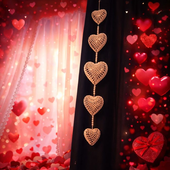 Zawieszka z szydełkowych serc około 70 cm