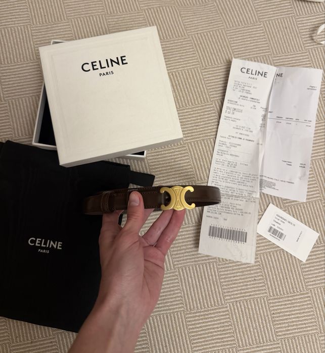 Пояс Celine Triomphe 18mm Original Ремень коричневий Селин Оригінальний ремінь з повним пакуванням і документами