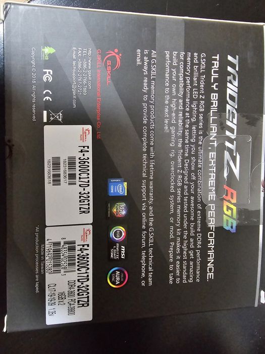 Memórias G.Skill Kit 32GB (2 x 16GB) DDR4 3600MHz Trident Z RGB CL17
h