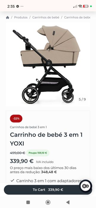 Carrinho KINDERKRAFT de Bebé Universal Yoxi 3 em 1 (Bege)