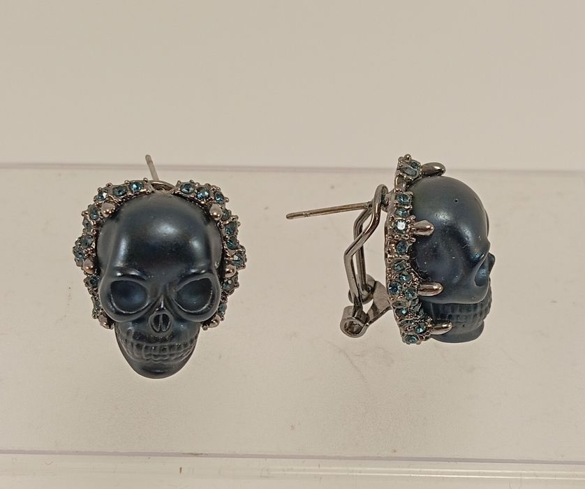 Сережки металеві  Череп оздоблені кристалами