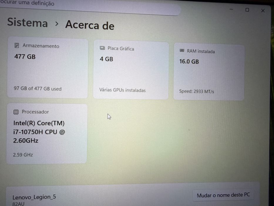 Lenovo Legion 5 15IMH05 i7 10750H 512gb SSD 16gb RAM GTX 1650ti