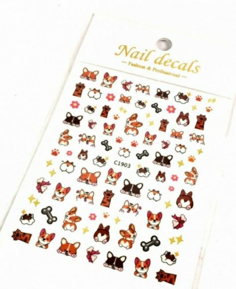 Наліпки для манікюра собачка коргі
