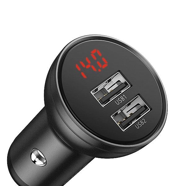 Baseus ładowarka samochodowa 2x Usb 4,8a 24w z Lcd + kabel 3w1 Usb - U