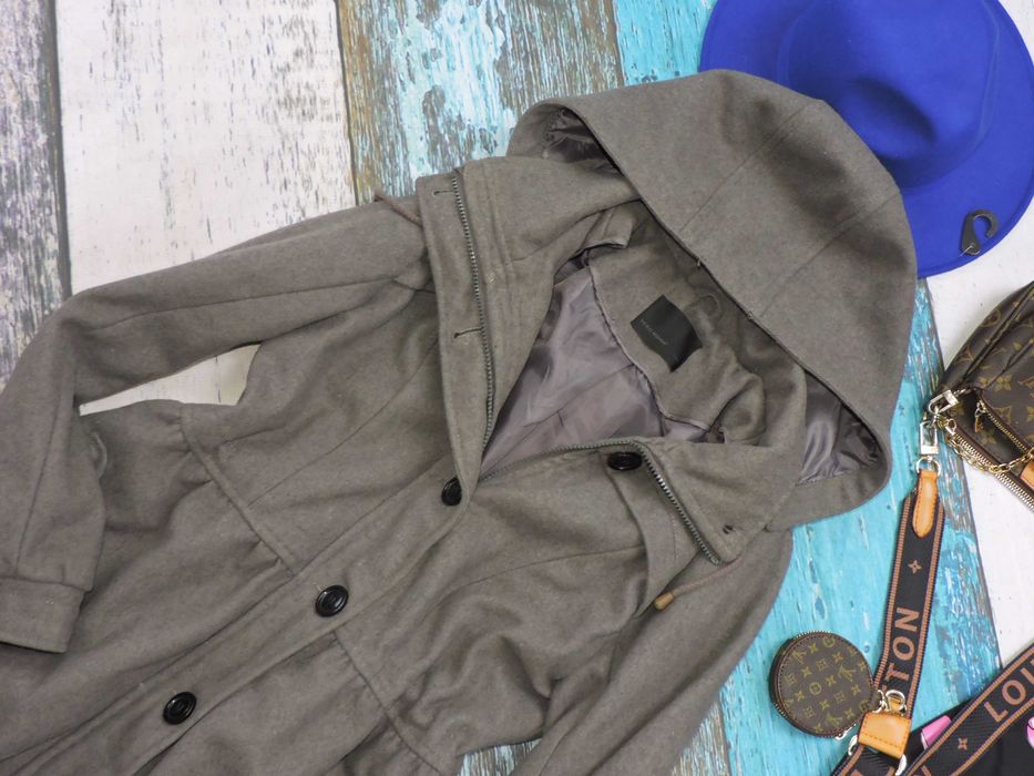 Vero Moda Szary płaszcz parka kaptur wełna L