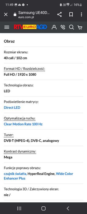 Samsung Smart 40 cali najwyszsza półka.