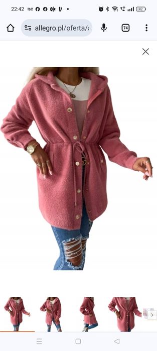 Płaszcz z alpaki z kapturem wełna