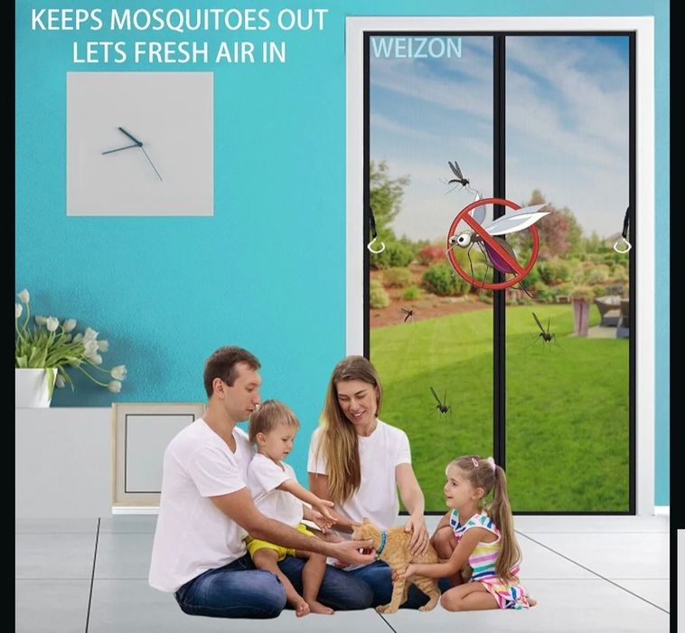 Moskitiera magnetyczna, 75x210 cm, czarna bez wiercenia