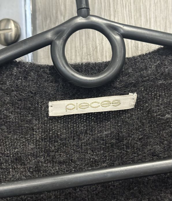 Kardigan ciemnoszary Pieces z wełną i moherem, 40% wool 15% mohair