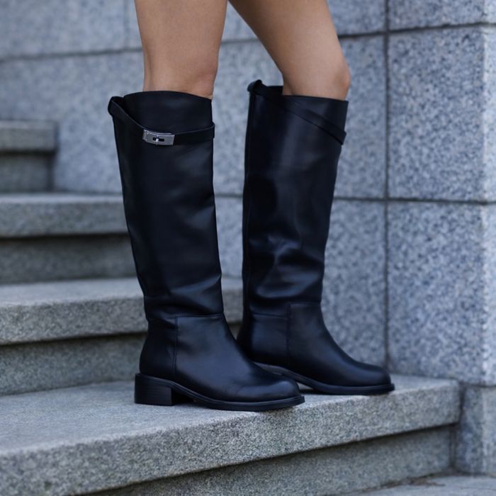 Жіночі чорні чоботи труби, Єрмес,осінні сапоги,  взуття,ботфорд