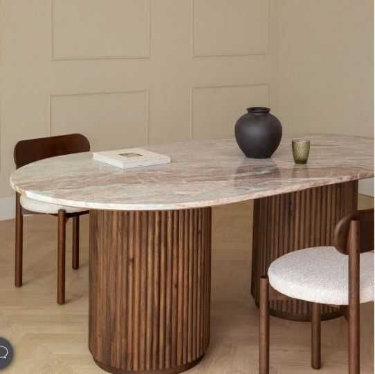 Mesa de jantar oval 200x100 cm em pedra natural e madeira de manga Giselda SKLUM