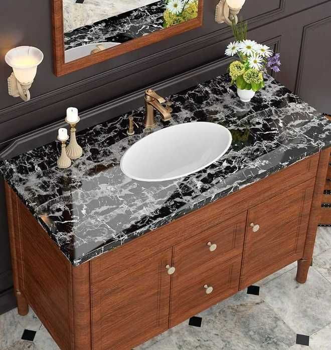 Papier Winylowy Na Blat Kuchenny Samoprzylepny Marmur Czarny Nr194