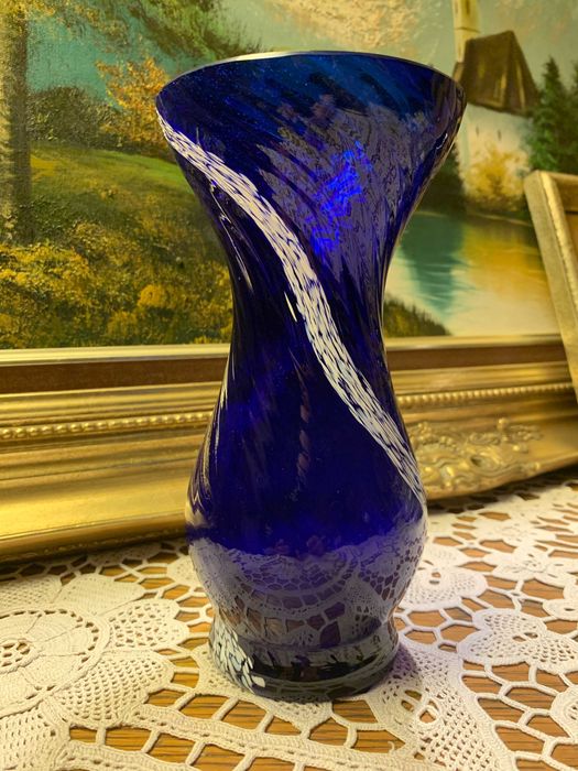 ваза стеклянная цветное стекло кобальт Германия