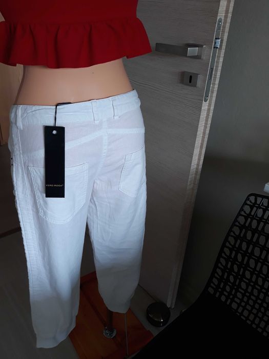 Spodnie rybaczki nowe ,białe, len i wiskoza rozm.38