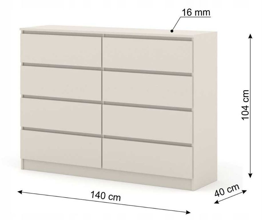 Duża nowoczesna komoda MAJA S8 140 cm kaszmir 8 szuflad