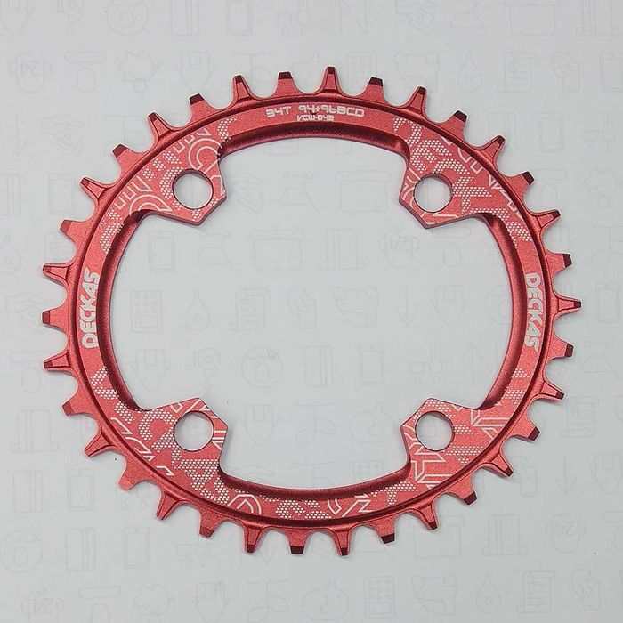DECKAS 94+96BCD zębatka narrow wide 32T 34T 36T 38T czerwona owalna
