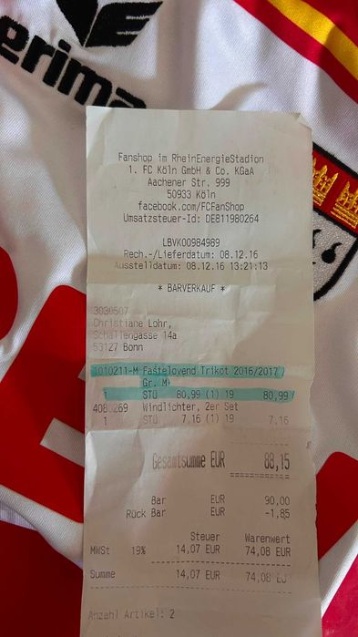 Camisola Oficial 1. FC Köln (Colónia) Erima – Size:M | Nova na Caixa