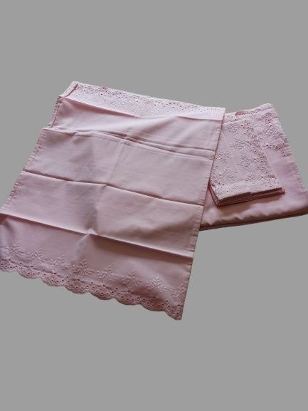 Lençol NOVO casal Rosa bordado