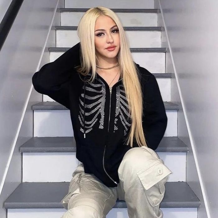 Зип худи со стразами, ребра, y2k