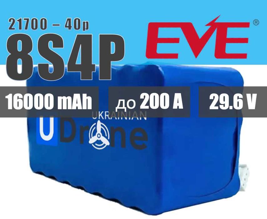 Акумулятор (батарея) для FPV (ФПВ) дрону 8S4P: 16000mAh, 200A, 29.6V