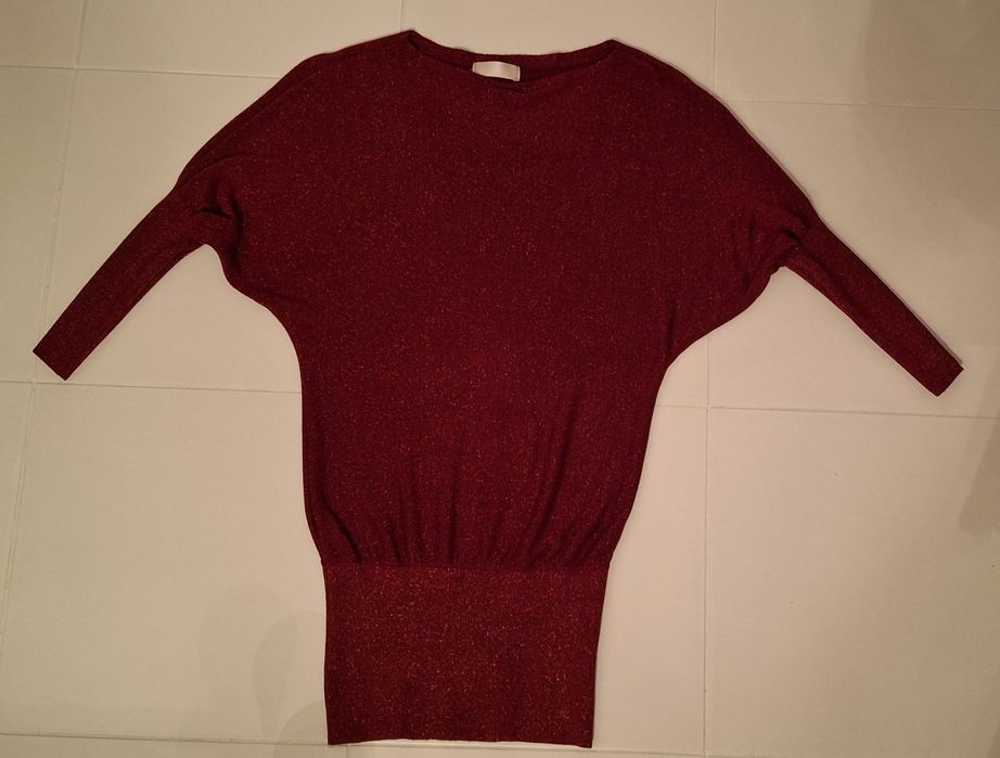 Swetr cienki brokat bordo