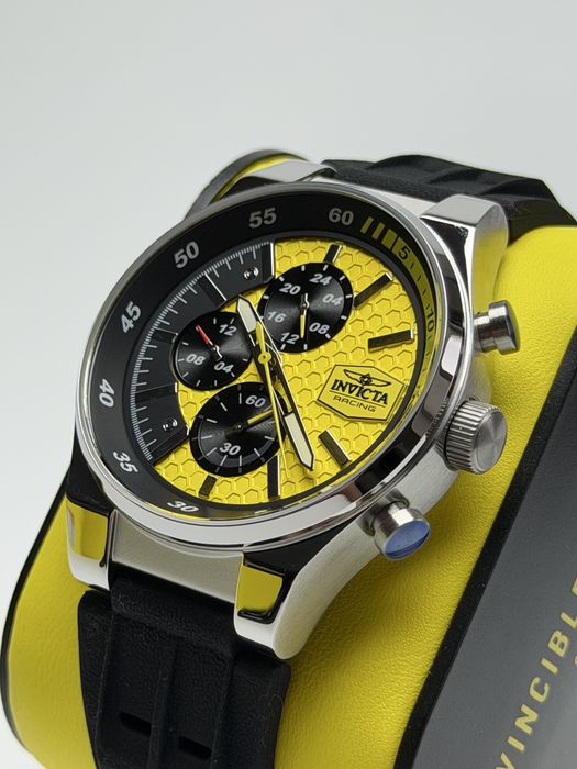 Invicta 47738, чоловічий годинник спортивний, годинник з яскравим жовтим циферблатом, інвікта хронограф