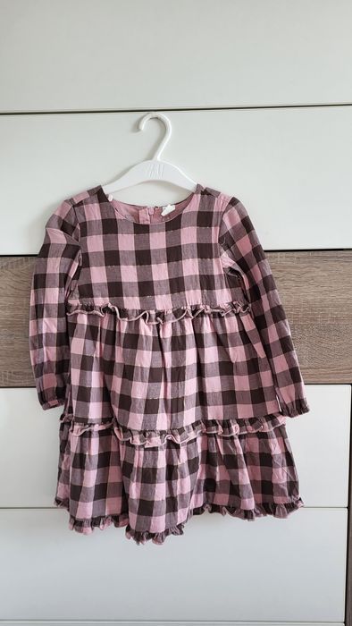 Sukienka 110 krata kratka jesienna sowy sówki