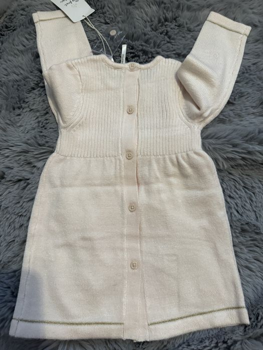 Dzianinowa sukienka niemowlęca 6–12 m | NOWA z metką | ecru