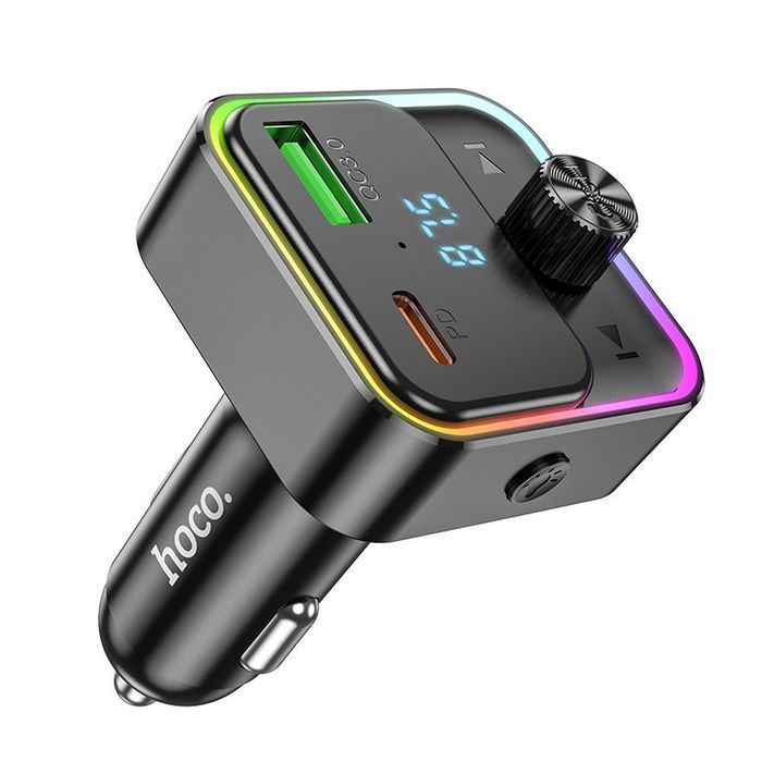 Ładowarka samochodowa Hoco USB A + USB C QC3.0 PD 30W z transmiterem E81 czarny