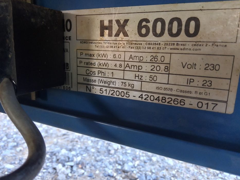 Agregat prądotwórczy 6kW SDMO HX6000
