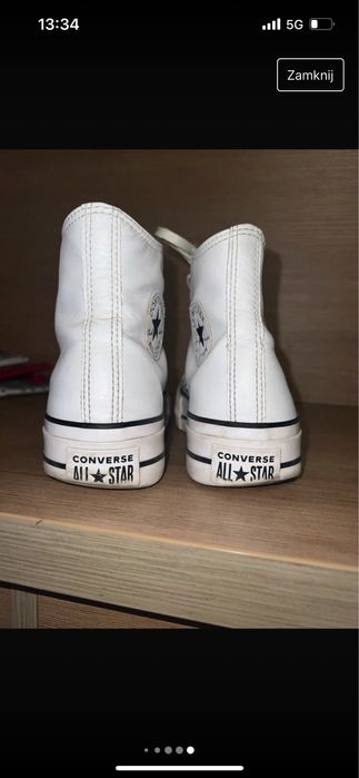 Converse 40 biale wysokie na platformie skora skorzane