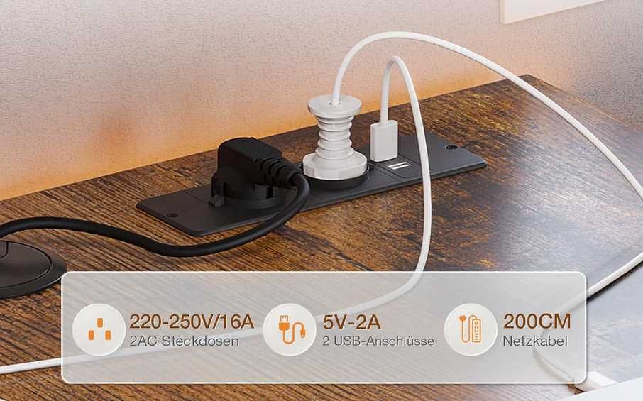 Mesa de gaming secretária rústica LED e vários acessórios [2 tamanhos]