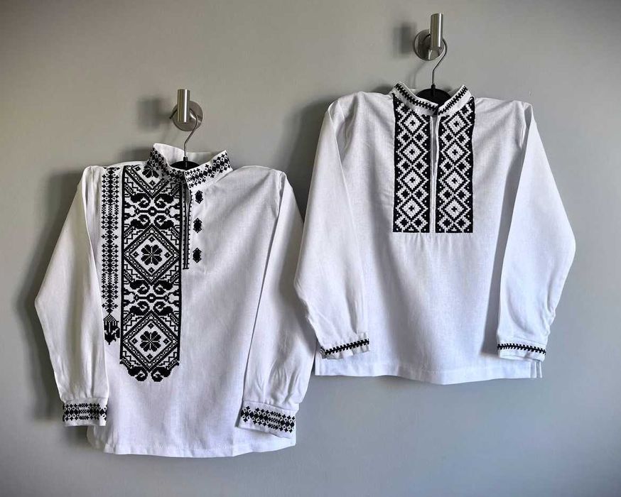 Вишиванки для хлопчика з льону, біла сорочка з чорною вишивкою