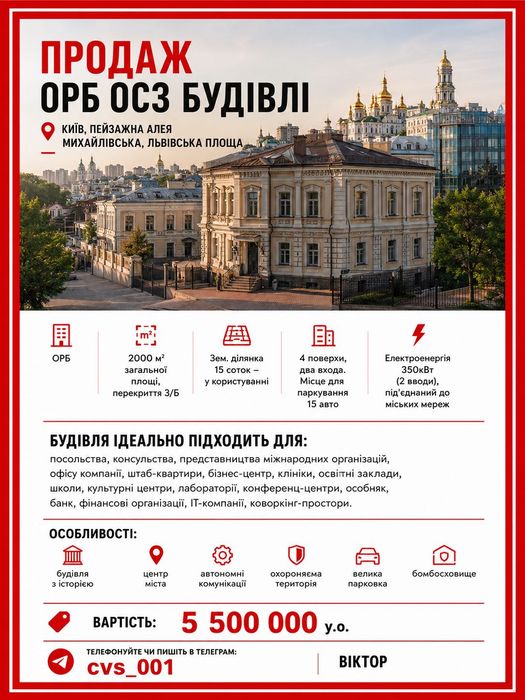 Продаж ОРБ ОСЗ будівлі Київ пейзажна алея Михайлівська Львівська площа