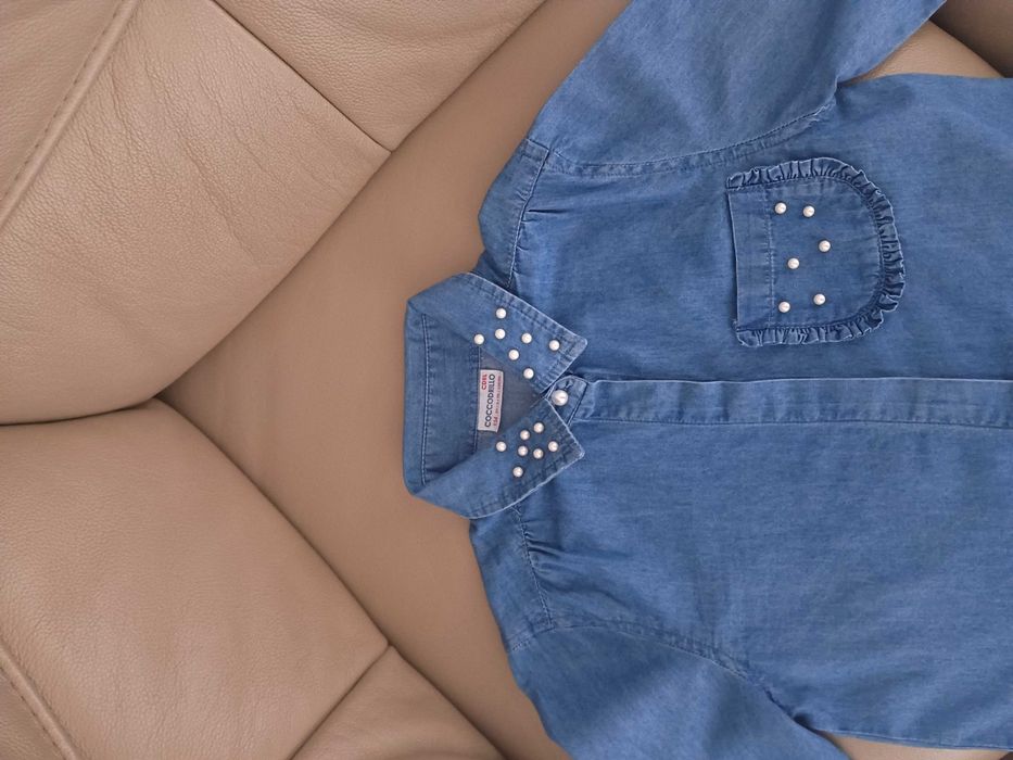 rozm. 128 / 134 śliczna koszula jeansowa dla dziewczynki 128/134 jeans